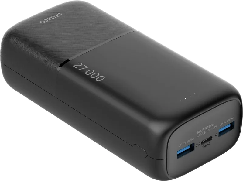 DELTACO Powerbank 27 000 mAh 20W Svart