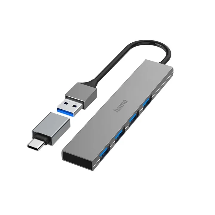 Hama 00200141 USB-hubb 4 Port USB-A USB 3.2 Gen1 5 GBit/s med USB-C-kontakt Grå
