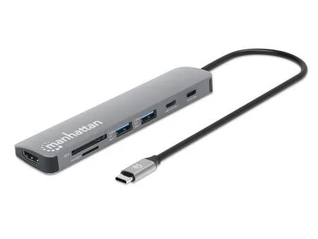 Manhattan 190442, Kabel, USB 3.2 Gen 1 (3.1 Gen 1) Type-C, 100 W, Grå, Space Grey, MicroSD (TransFlash), SD