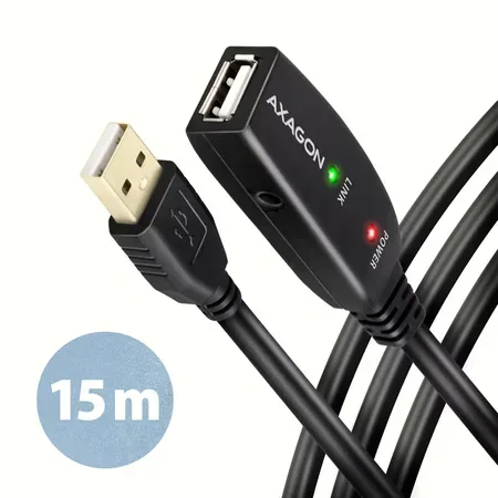 Axagon ADR-215 USB 2.0-förlängningskabel A-hane till A-hona, aktiv, 15 m