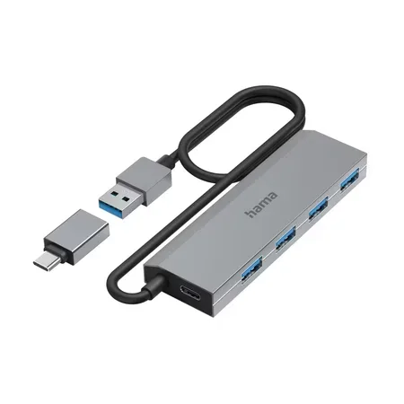 Hama 00200138 USB-hubb, 4 x USB-A och 1 x USB-C, antracit