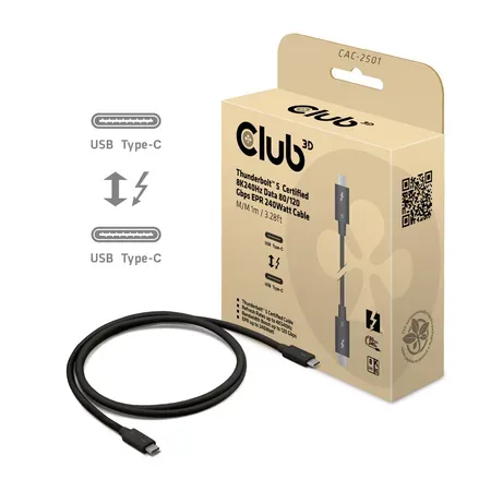 Club 3D USB typ C-kabel, USB-C till USB-C, 1 m, svart