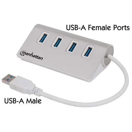 Manhattan 163767 USB-hubb med 4 USB-A-portar, aluminium