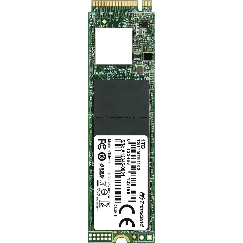 Transcend 110S 1 TB Intern NVMe/PCIe M.2 SSD M.2NVMe PCLe 3.0 x4 Box TS1TMTE110S