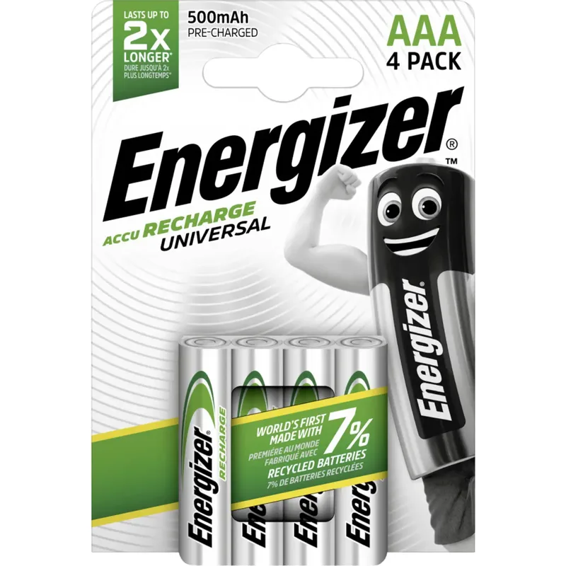 Energizer laddningsbart batteri AAA/LR03 Ni-MH 500 mAh, 4-pack