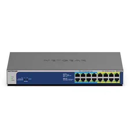 NETGEAR GS516UP switch, 16 portar, ohanterad, PoE