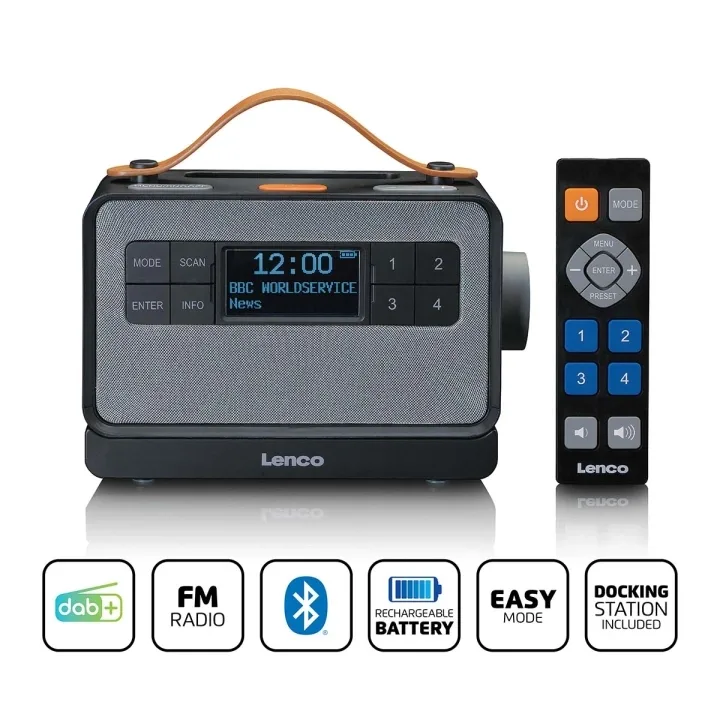Lenco Bärbar FM/DAB+ radio med stora knappar och ""Easy Mode""-funktion Svart
