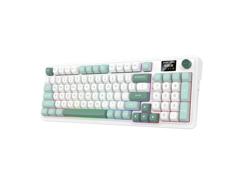 REDRAGON K719WG-RGB-PRO Galatin, Kabel & Trådlös, USB + RF Wireless + Bluetooth, Mekaniska tangentbrytare, Vit, Grön