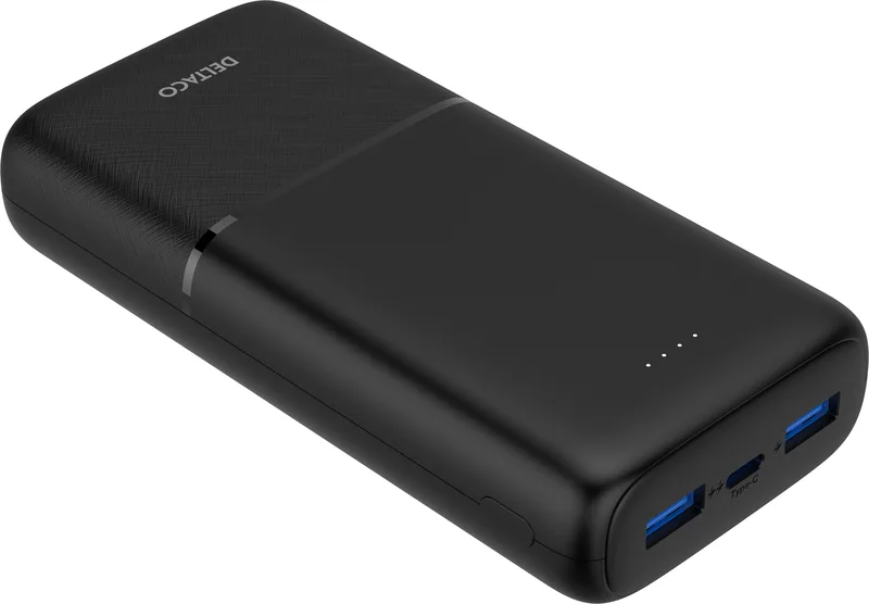 DELTACO Powerbank 3-portar, 2x USB-A 18W, 1x USB-C PD 20W, 20 000 mAh svart