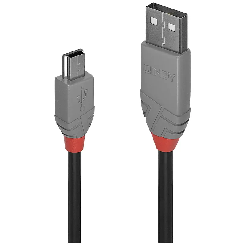 Lindy 36723 USB-kabel USB 2.0 2 m USB A Mini-USB B Sort, Grå