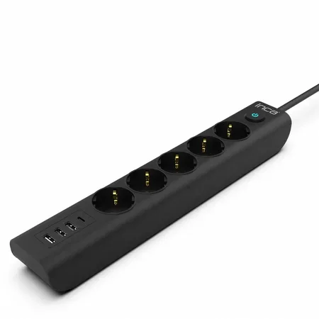 INCA grenuttag IPW-44TU, 5 uttag, 3 USB-A och 1 USB-C, 1,5 m