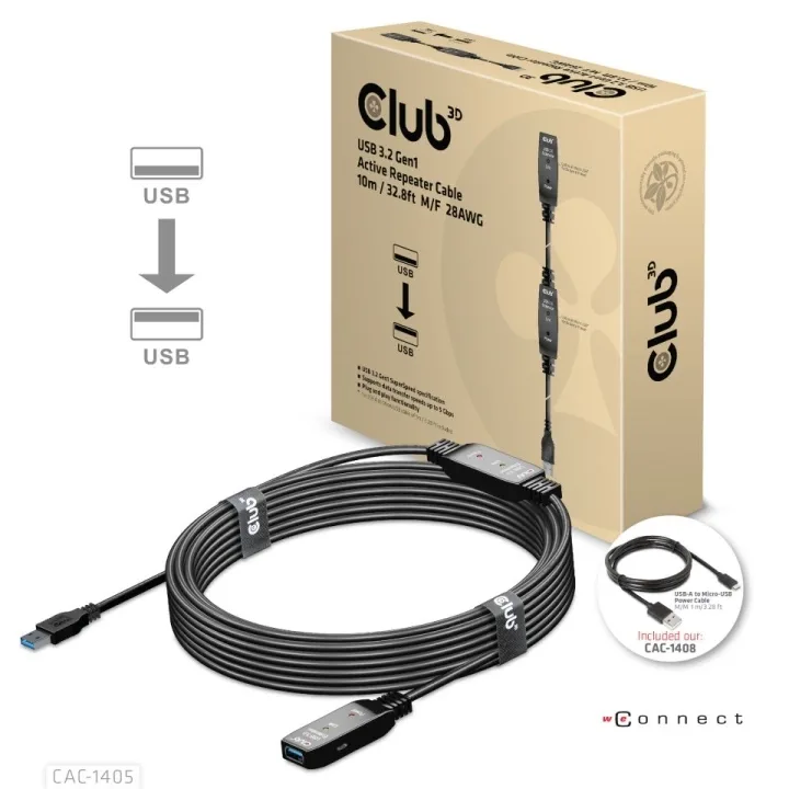 Club 3D USB 3.2 Gen1 aktiv repeaterkabel 10 m M/F 28AWG