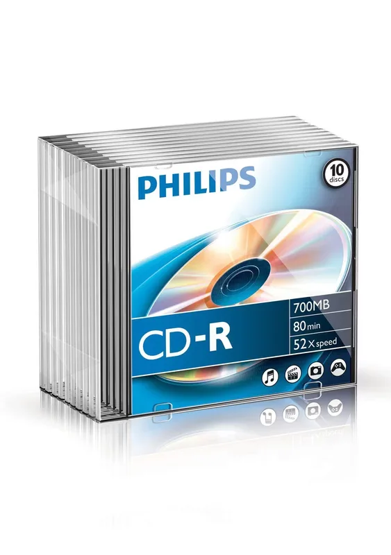 Philips CR7D5NS10 CD-R 700 MB 80 min 52x Slim Case 10-pack