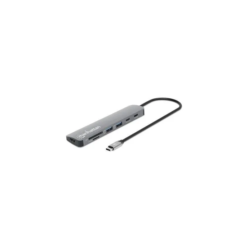 Manhattan 190442, Kabel, USB 3.2 Gen 1 (3.1 Gen 1) Type-C, 100 W, Grå, Space Grey, MicroSD (TransFlash), SD