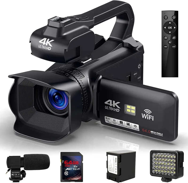 Videokamera videokamera Vidvinkel 4K digitala videokameror Slow Motion Loop Inspelning Mikrofon Videokamera Autofokus Streaming Webcam Vlogg Kit(No SD