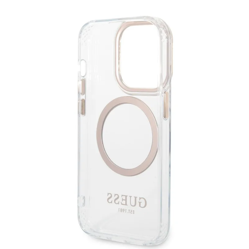 Guess iPhone 14 Skal Transparent MagSafe Guld