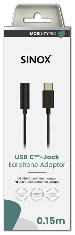 Sinox PRO USB C™ till minijackadapter. 0,15 m. Sortering, 3,5 mm, Hunstik, USB Type-C, Hanstik, 0,15 m, Sortering