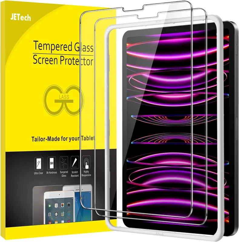 JETech En Beröring Installera Skärmskydd för iPad Pro 11 Tum (2022/2021/2020/2018) och iPad Air 5/4 10,9 Tums, Screen Protector Härdat Glas Film med A