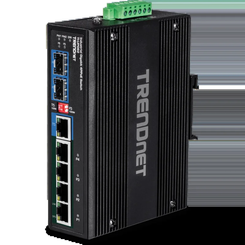 TRENDnet TI-UPG62 6-portars härdad industriell Gigabit Ultra PoE+-omkopplare