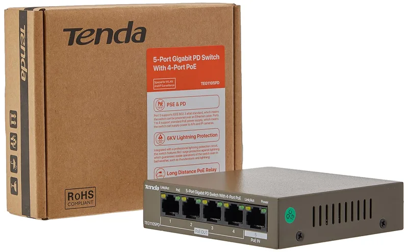 Tenda Gigabit PoE-switch 5 portar