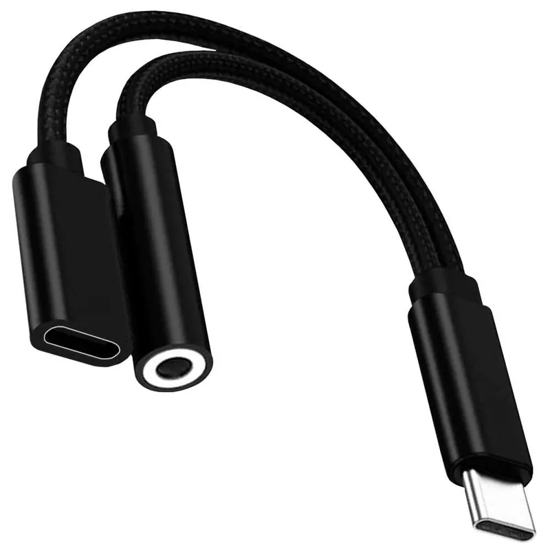 Greabuy 2 st typ C till 3,5 mm adapterkabel hane till hona kontakter omvandlare trådlinje för surfplattor telefoner