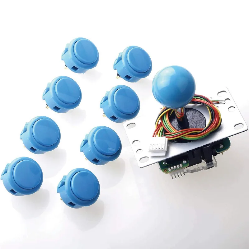 Sanwa JLF-TP-8YT Joystick + Sanwa 8 st OBSF-30 tryckknapp bunt kit färg: Blå