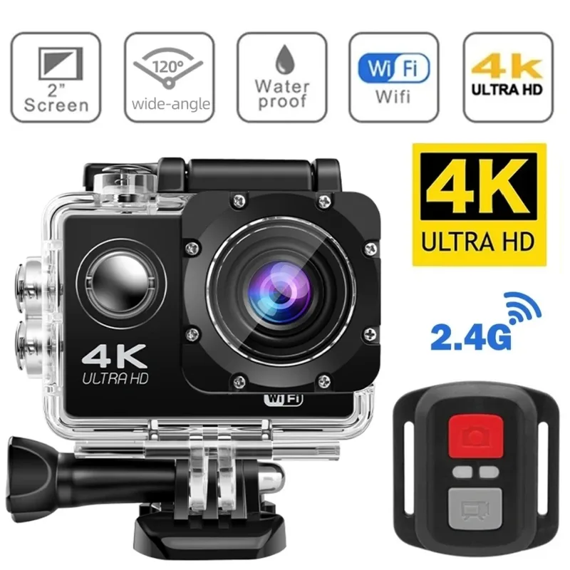 Actionkamera, Ultra HD 4K/30fps Utomhus Mini Action Kamera Fjärrkontroll Sportkamera Vattentät Pro Moto Hjälm Sportkamera,Utomhus, Sport, Video(No Car