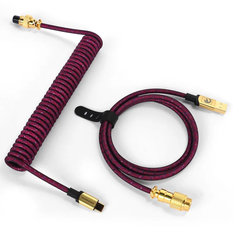 XINMENG C03 flätad spiralkabel för tangentbord, USB-C till USB-A, svart