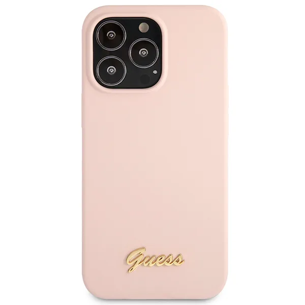 Guess iPhone 13 Pro Skal Magsafe Silicone Script Guld Logo