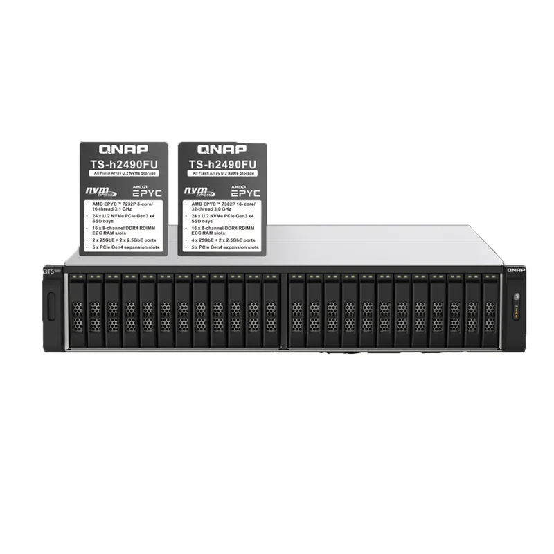 TS-h2490FU NAS Rack (2U) EPYC 7302P 128 GB DDR4 0 TB QuTS hero Svart, Grå