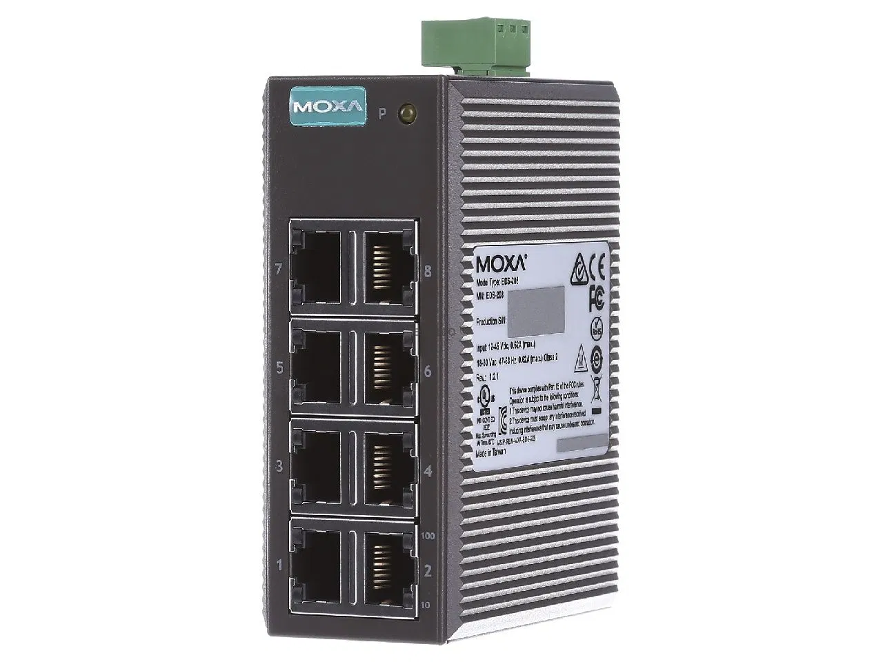 EDS-208 – Moxa 8-port ingångsnivå ohanterad Ethernet-omkopplare med (8) 10/100BTX-portar (plasthölje) (strömförsörjning ingår inte).