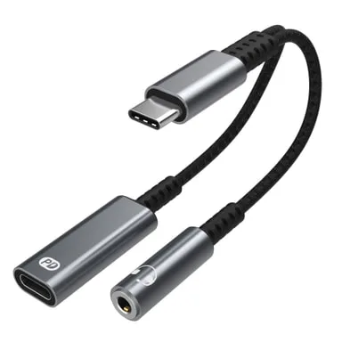 Greabuy USB c till 3,5 mm hörlurar och laddningsadapter USB C till 3,5 mm headset och laddningsadapter PD100 W snabbladdning