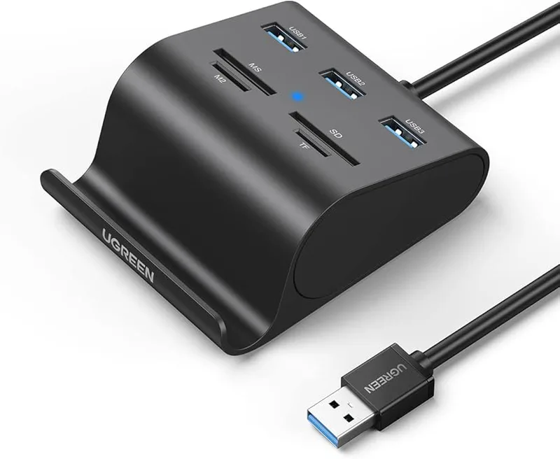 USB-hubb med SD TF-kortläsare Skrivbords-USB-hubb med 2 USB 3.0-portar 1 USB-C-port Aluminium USB-hubbklämmaadapter