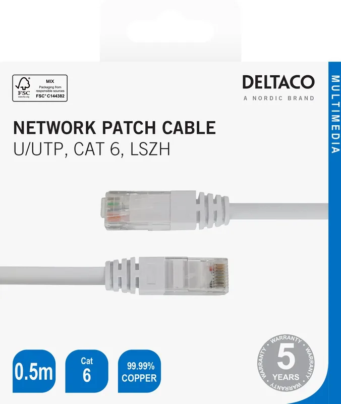 Deltaco U/UTP Cat6 patch cable 0.5m UV resistant 250MHz Delta cert