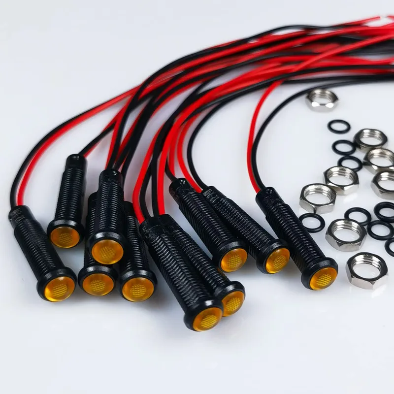 Gebildet 10st 6 mm AC/DC 12-24V vattentät kabel, LED-indikatorlampa set (5 färger, röd/grön/orange/vit/blå)