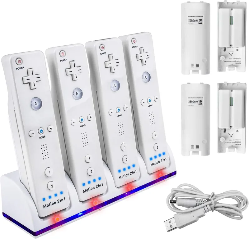TechKen Wii styrenhetsladdare med 4 uppladdningsbara batterier