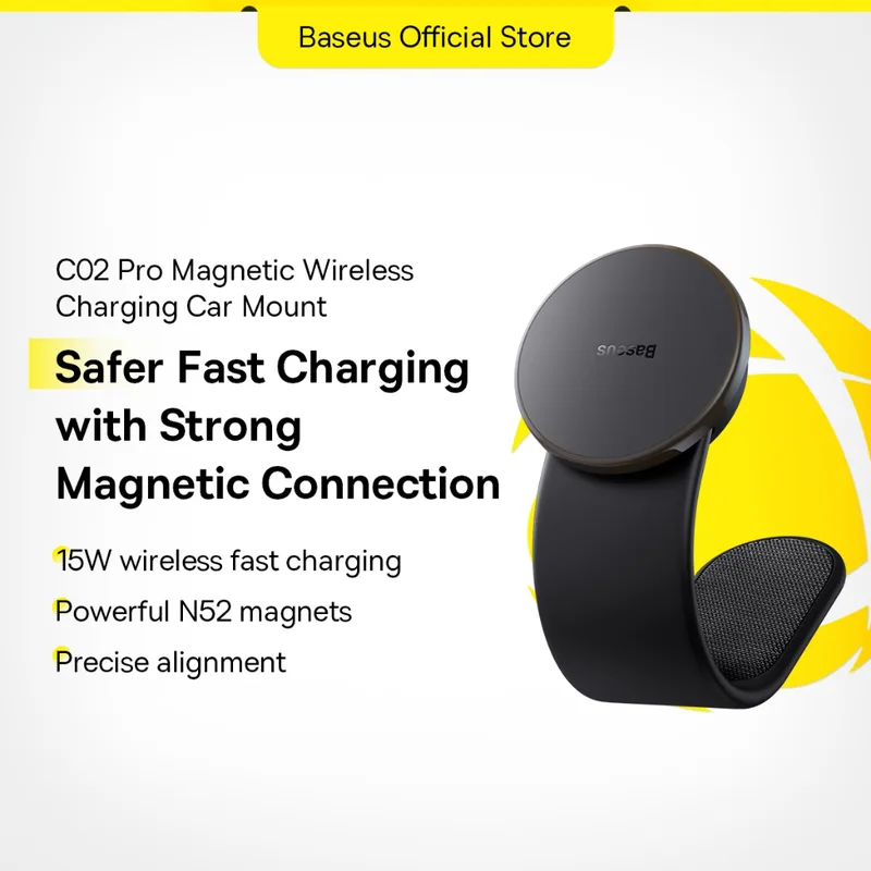 Baseus 15 W C02 PRO mobiltelefonhållare bil för magsafe med laddningsfunktion, magnetisk bilhållare billaddare för instrumentbräda, trådlös billaddare