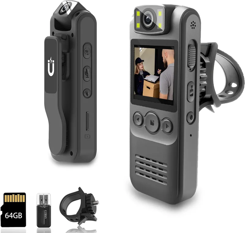 Actionkamera Handhållen Actionkamera HD Digital Camcoder Back Clip Drive Recorder Night Vision Bärbar Minikameraspelare Ljud(Add 32gb card,Orange)