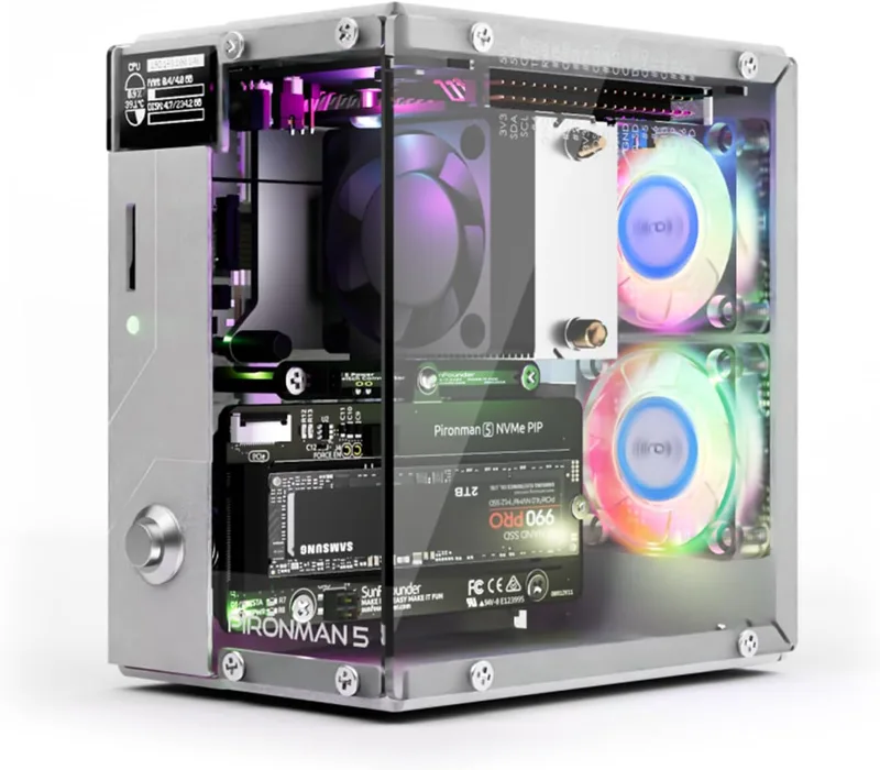 Pironman NVMe M.2 SSD PCIe Mini PC-hölje för Raspberry Pi 5