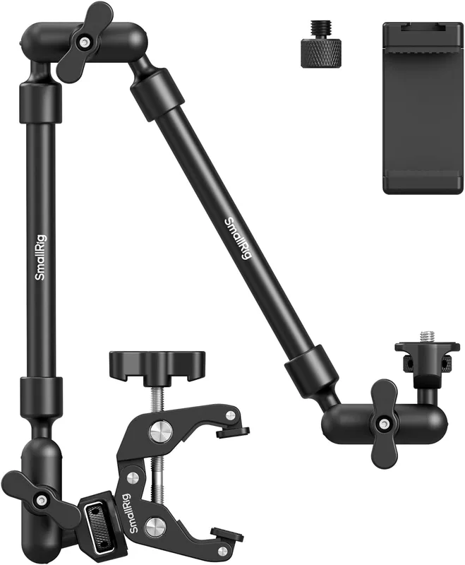 SMALLRIG 22" Magic Arm med Clamp, Overhead Phone Mount, Flexible Desk Camera Mount & Clamp, Articulating Friction Boom Arm med Thread Adapter, för Lig