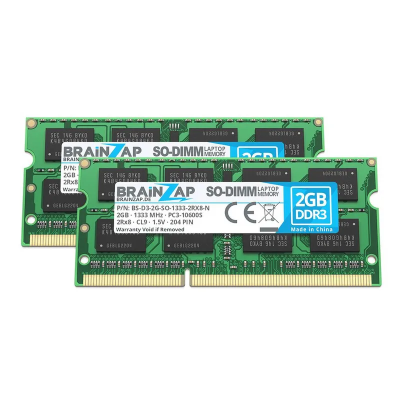 BRAINZAP 2 GB DDR3 RAM SO-DIMM PC3-10600S 2Rx8 1333 MHz 1,5 V CL9 Notebook minne för bärbar dator