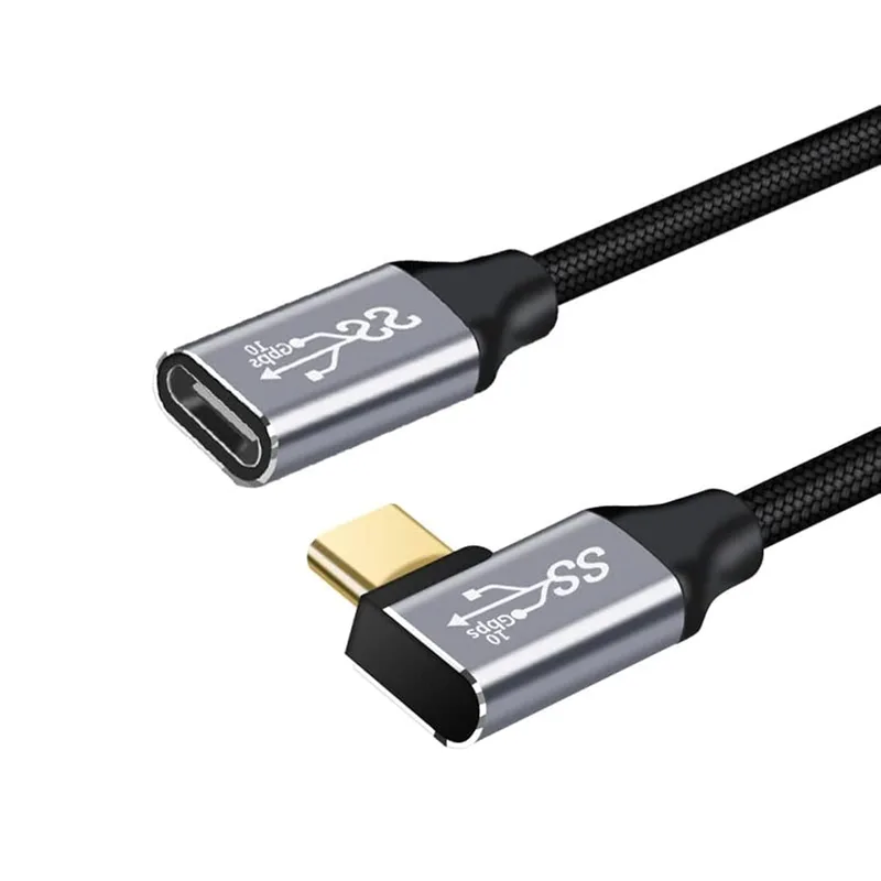 Kort USB 4-förlängningskabel, 80 Gbps, USB 3.1 snabbladdningskabel, typ C hane till 90 graders förlängningskabel till typ C hona PD 240W, videodisplay