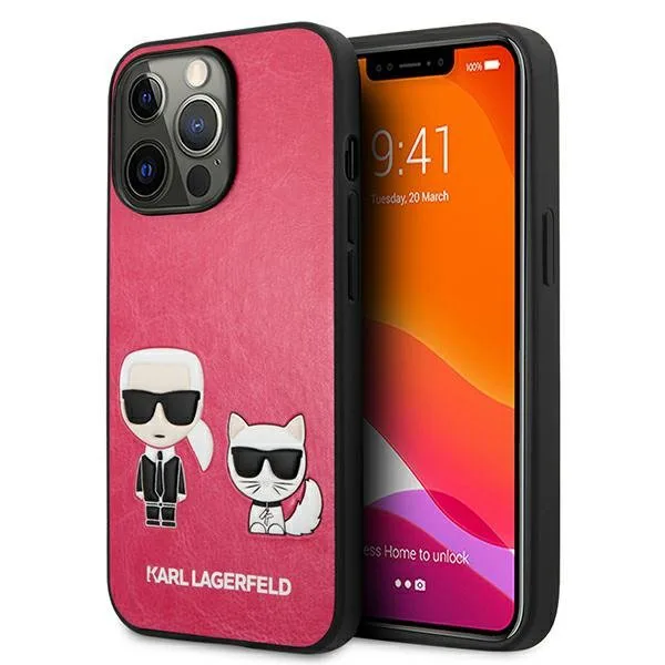 KARL LAGERFELD KLHCP13LPCUSKCP skal för iPhone 13 Pro/13 6,1 tum fuchsia ikonisk Karl & Choupette