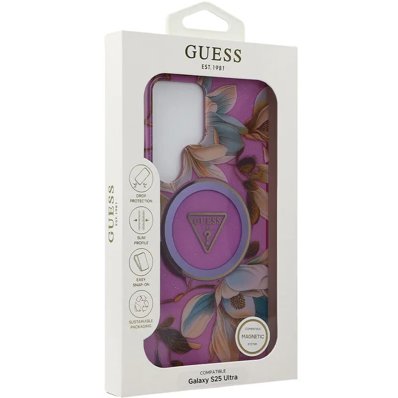 Guess Glitter Flower MagSafe skal Samsung Galaxy S25 Ultra