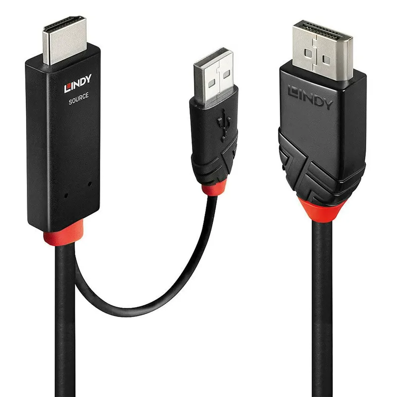 Lindy 41499 videokabel adapter 2 m HDMI + USB Type-A DisplayPort Sort