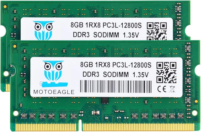16GB(8GBx2) PC3-12800 DDR3L 1600MHz 1.35V CL11 2Rx8 Dual Rank 204 Pin Unbuffered Non-ECC SODIMM