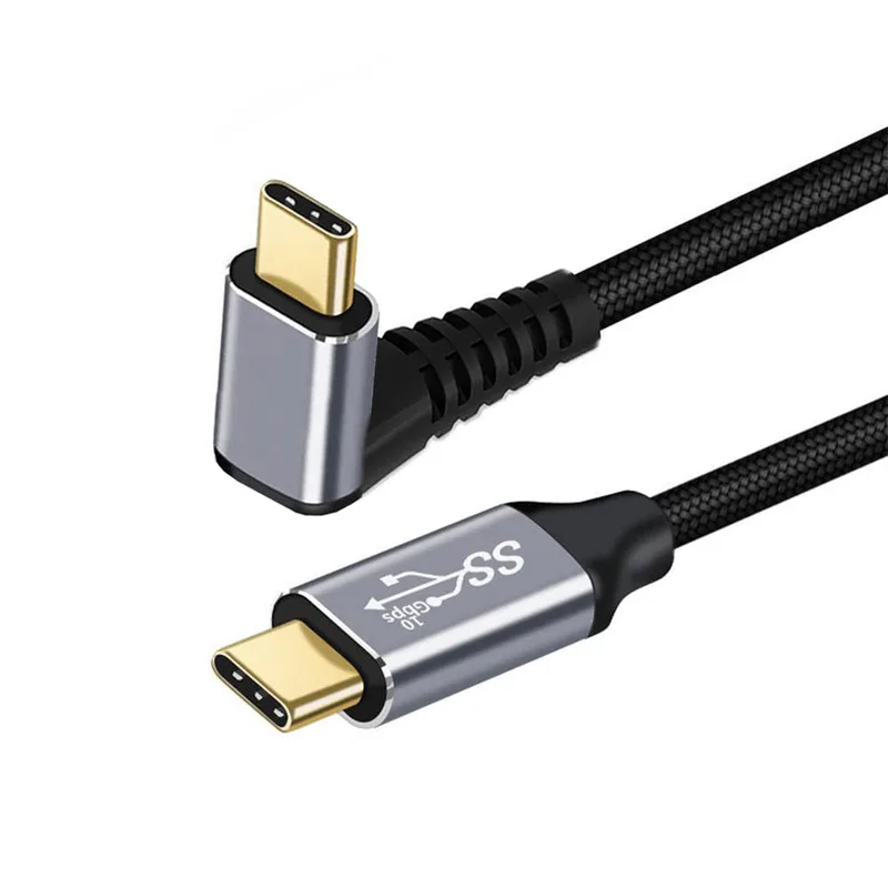 NFHK 90 grader uppåtvinklad typ-C USB-C hane till hane USB 3.1 10 Gbps 100 W datakabel