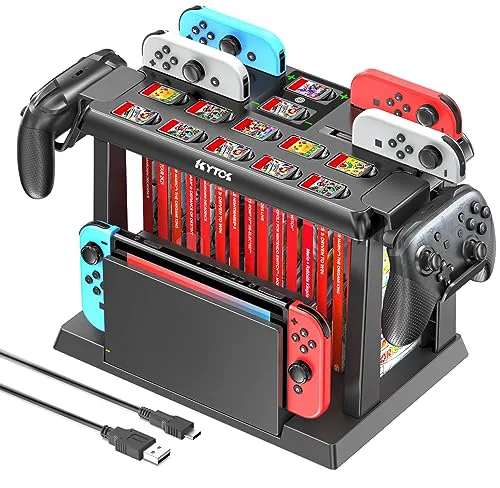 JUCHRZEY för Switch 2 för Charger Game Storage Tower Multifunktionell arrangörsstation Laddningsstativ för Switch OLED för Switch