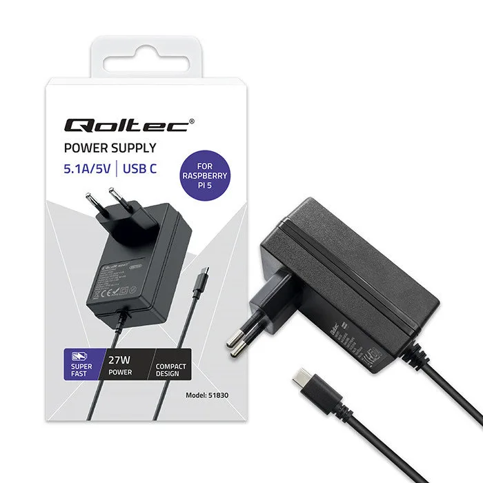 Qoltec Super FAST PD-laddare för Raspberry PI 5