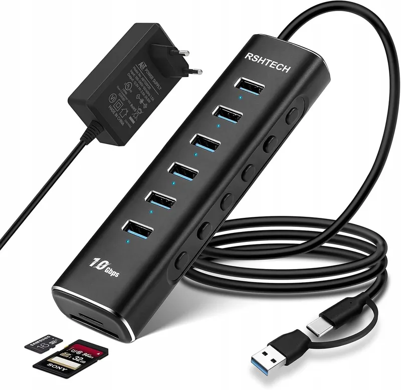 Hub USB 2.0 10-portowy z zasilaczem